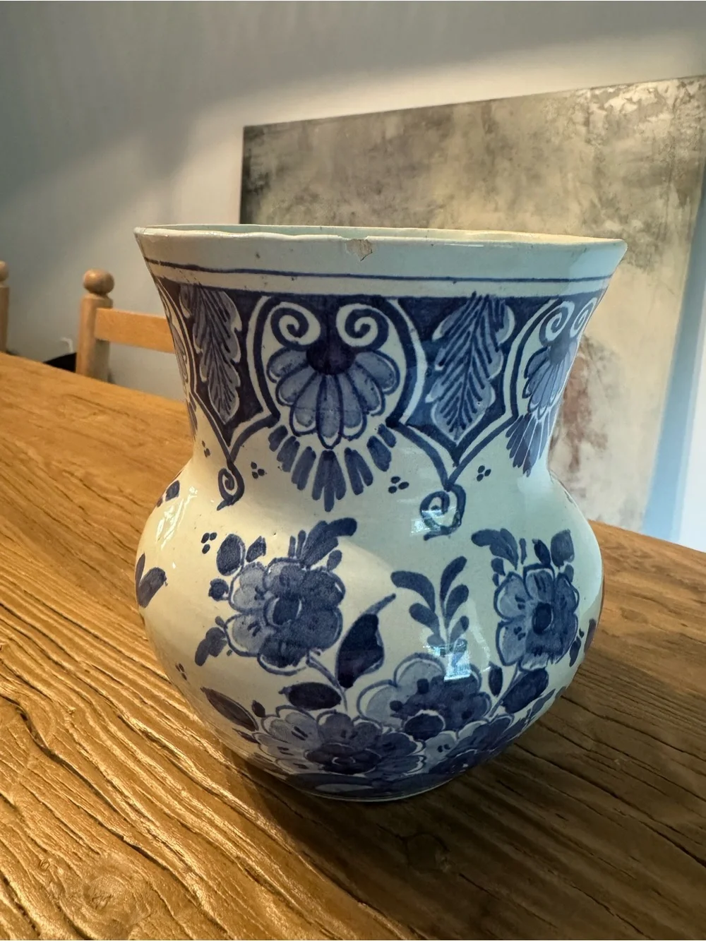 Vintage Delft Blue And White Flower Motif Vase